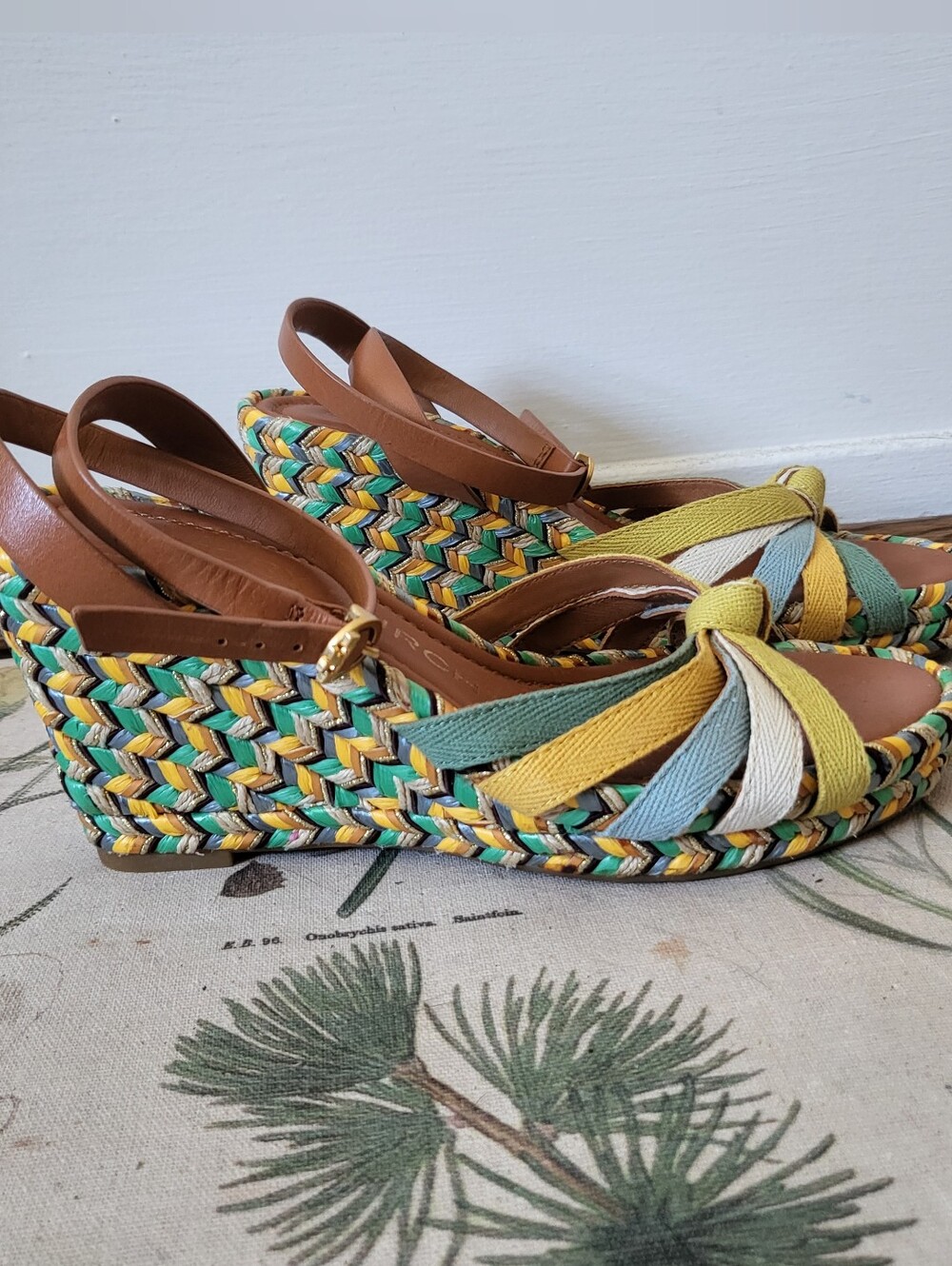 Tory Burch Strappy Leather Woven Wedge Heels Sandals Multicolor Size 6 - Picture 4 of 8